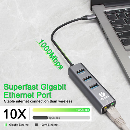 VCOM 4-in-1 Ethernet Adapter USB-C Hub