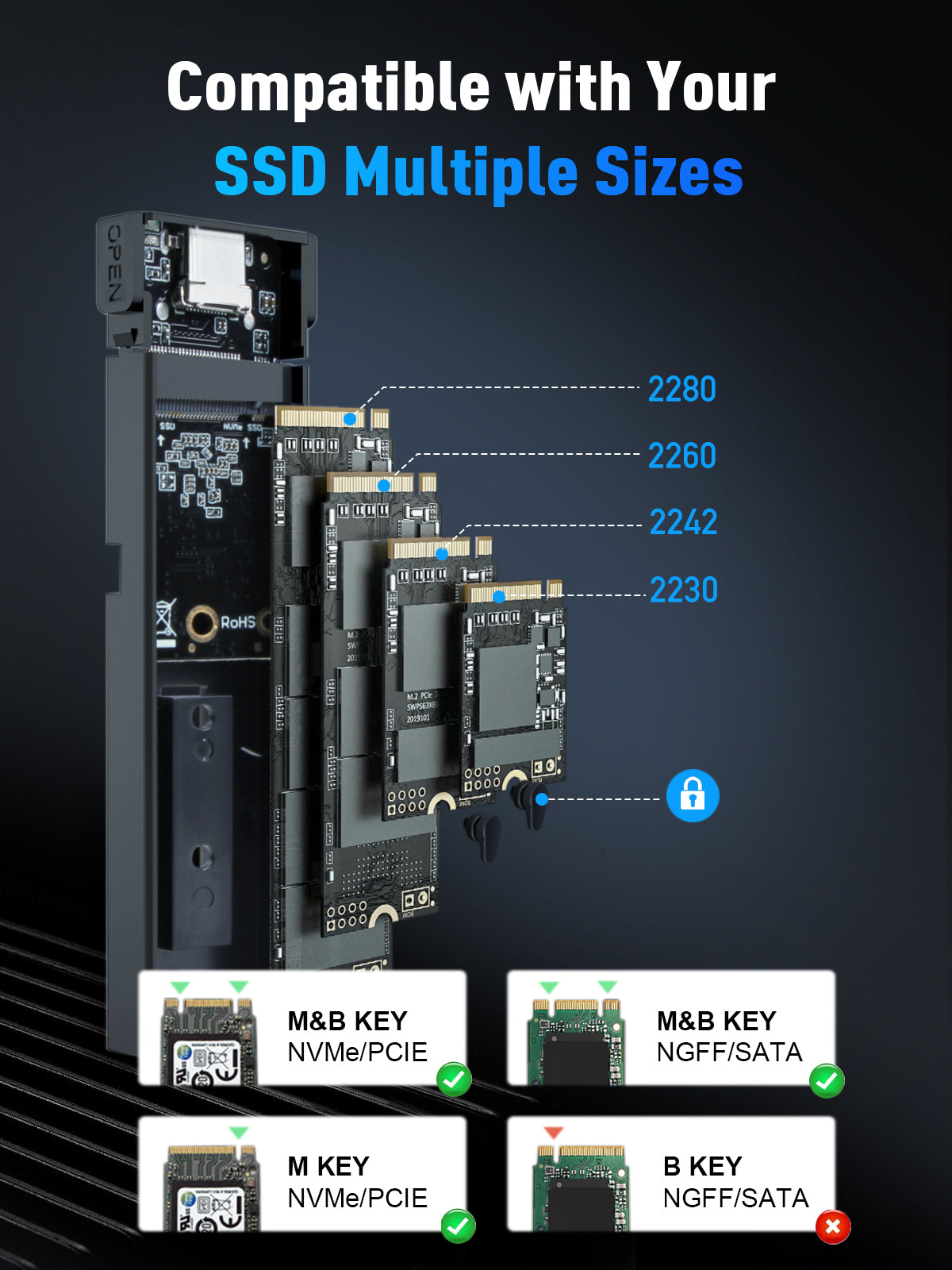 VCOM M.2 NVMe and SATA SSD Enclosure