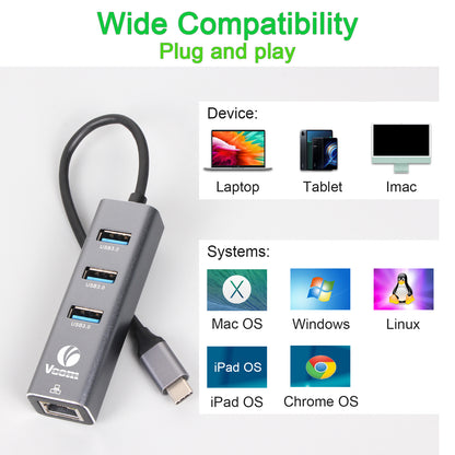 VCOM 4-in-1 Ethernet Adapter USB-C Hub