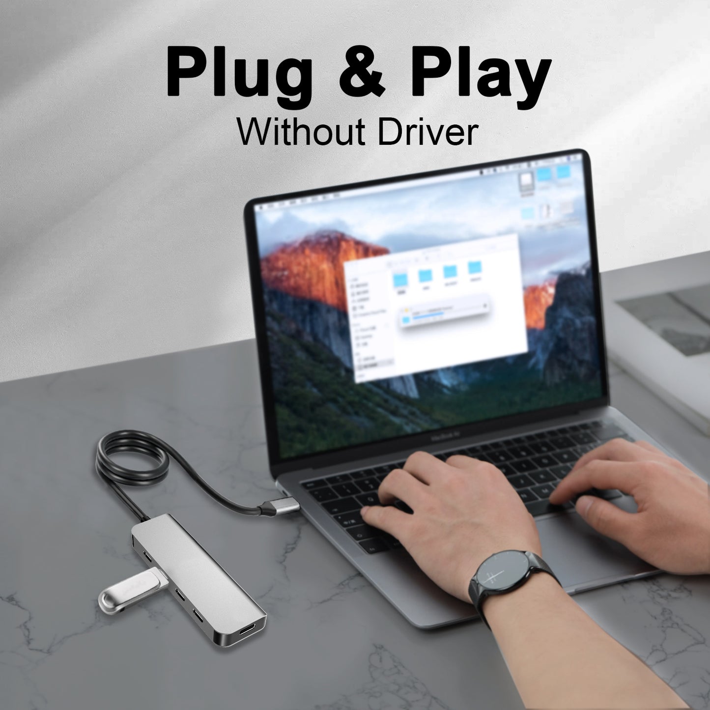 VCOM 5-in-1 USB-C Data Hub (Gray/Blue)