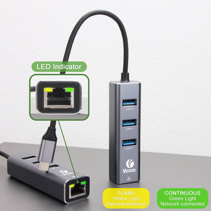 VCOM 4-in-1 Ethernet Adapter USB-C Hub