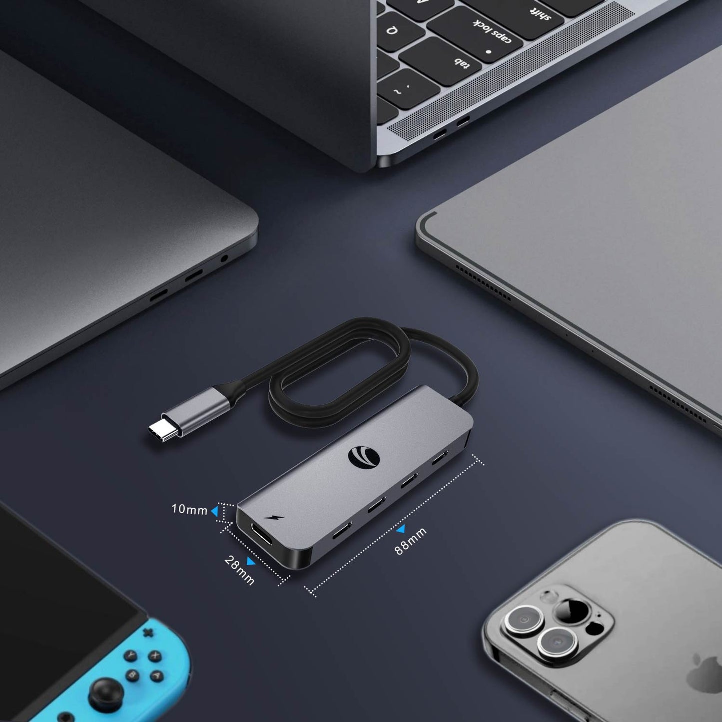 VCOM 5-in-1 USB-C Data Hub (Gray/Blue)