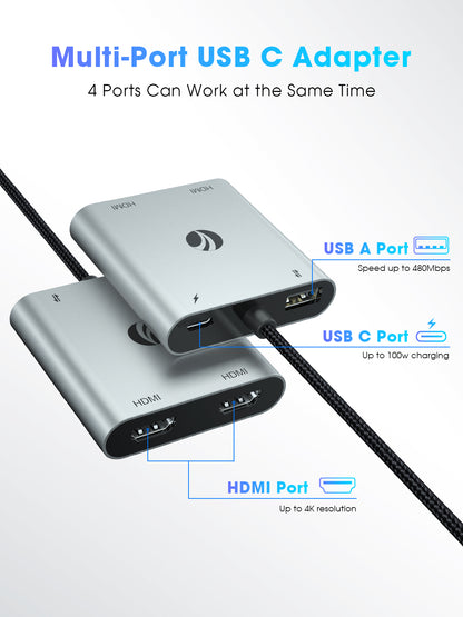 VCOM 4-in-1 Dual HDMI USB-C Hub