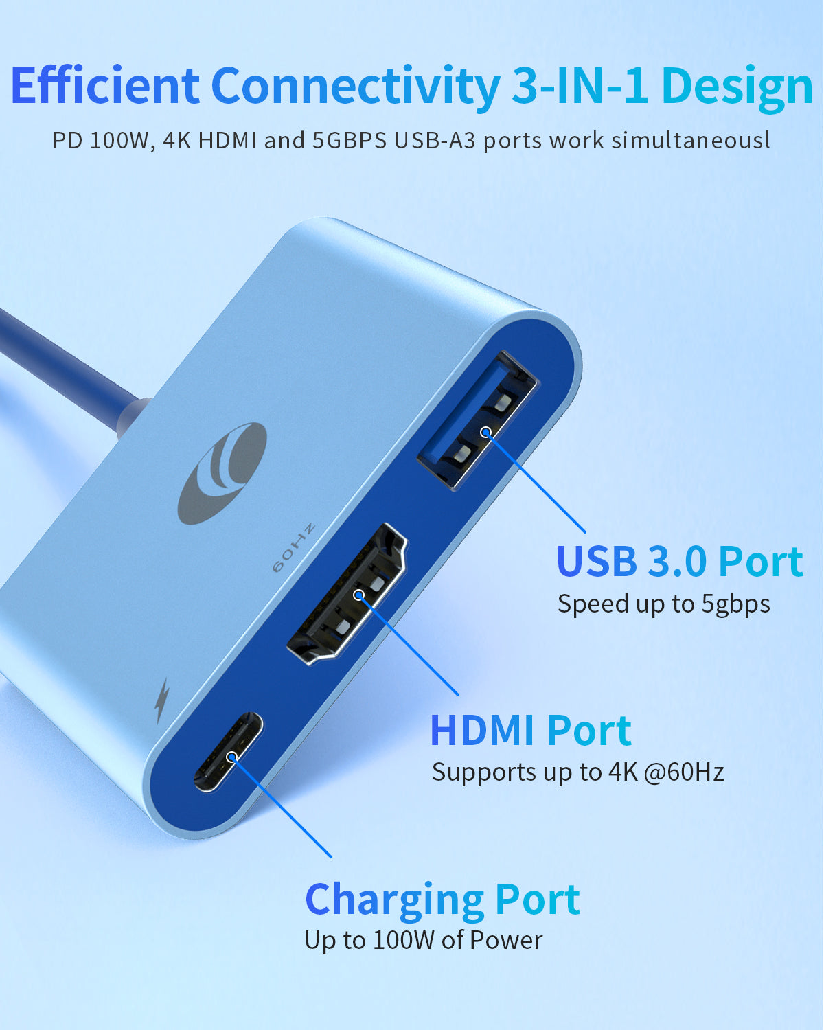 VCOM 3-in-1 4K HDMI USB-C Hub