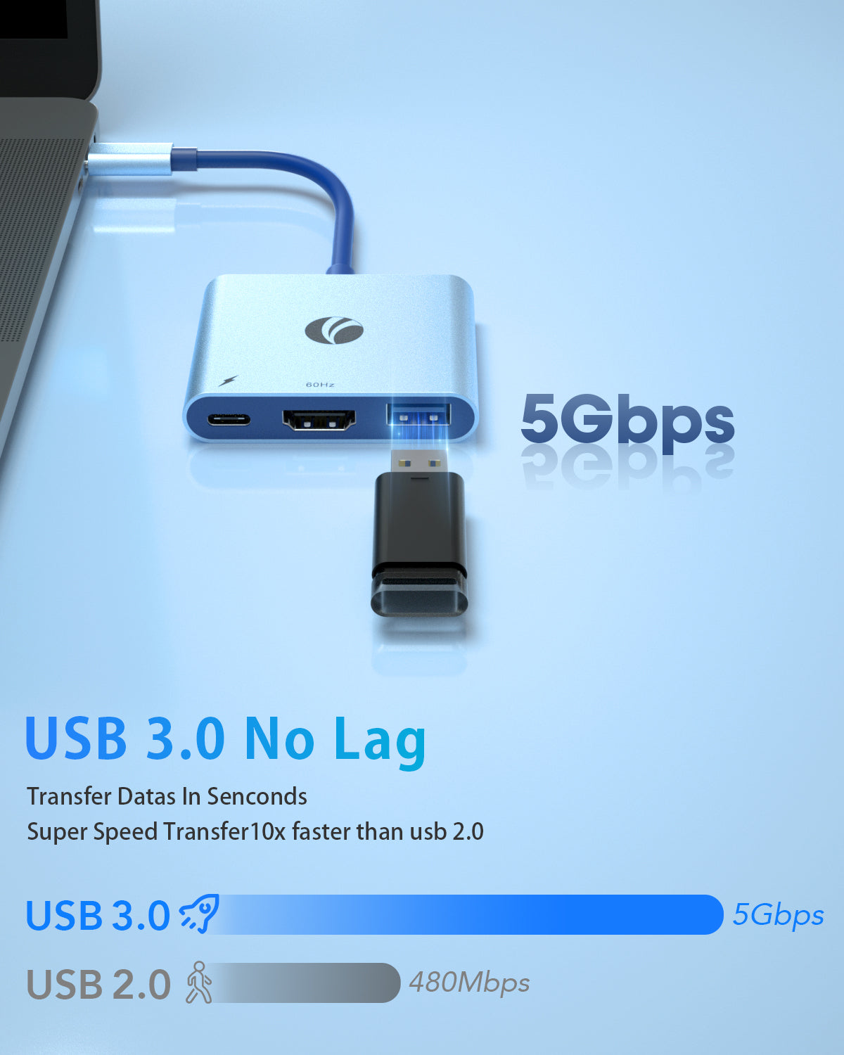 VCOM 3-in-1 4K HDMI USB-C Hub