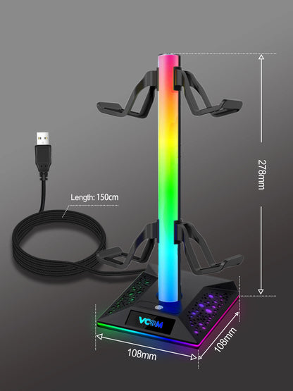 VCOM RGB Gaming Headphones Stand with USB Ports (10 Light Modes)