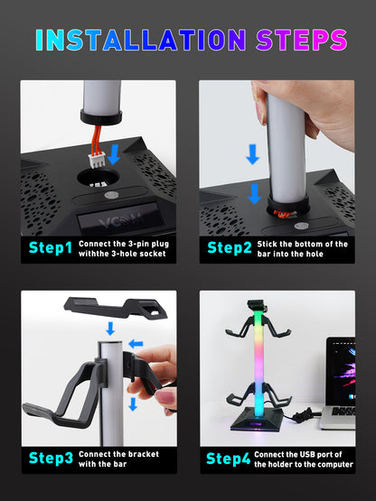 VCOM RGB Headphone Stand with USB-C & USB Ports