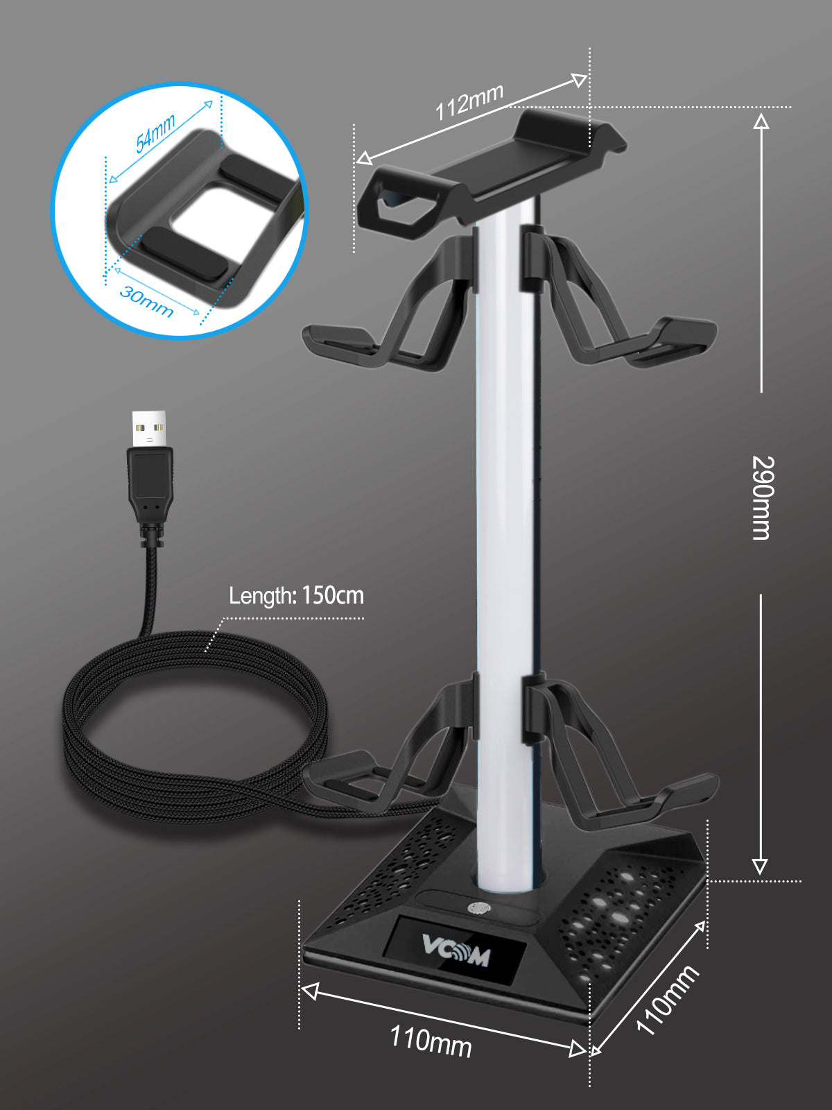 VCOM RGB Headphone Stand with USB-C & USB Ports