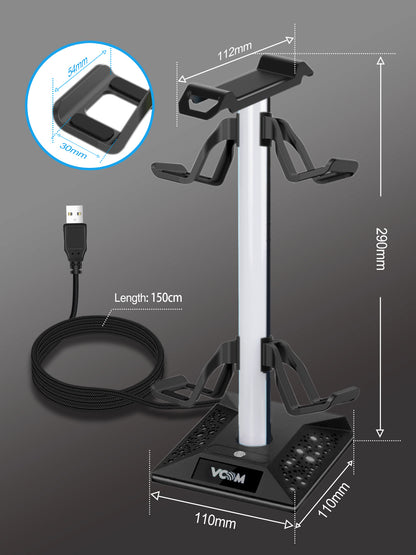 VCOM RGB Headphone Stand with USB-C & USB Ports